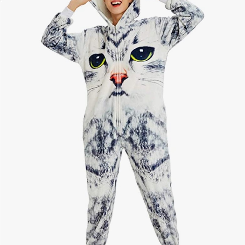 NWOT Plush Cat Face Adult Onsie L